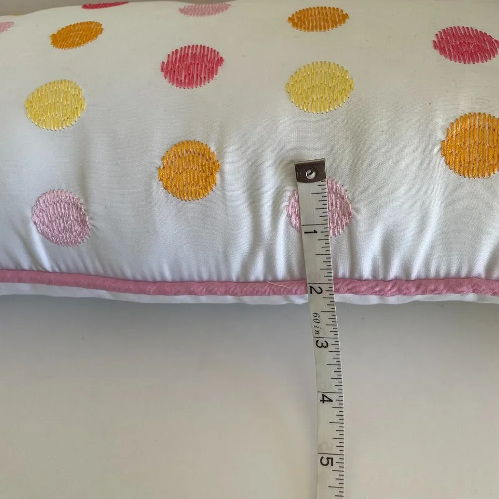 Decorative Lumbar Throw Pillow with Colorful Polka Dots & Piped Edges 18” x 10